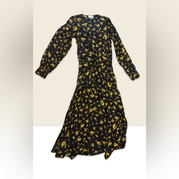 GANNI Floral Black (and yellow) Wrap Dress, Size 34 - Picture 2 of 6